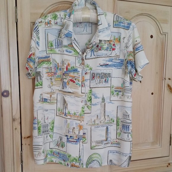 Liz Claiborne Ivory Silk Print Shirt Lizwear Jeans - Picture 2 of 8